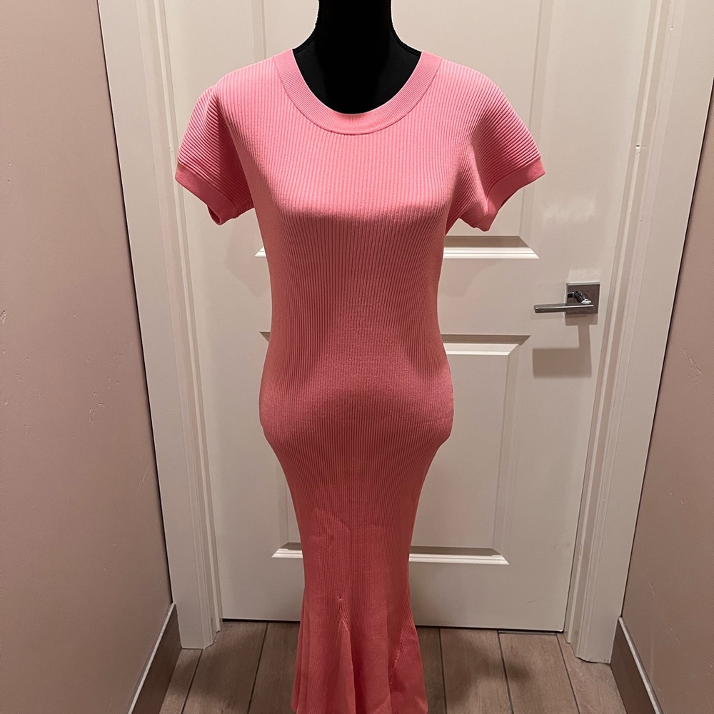 Brandon Maxwell Pink Ribbed Midi Dress